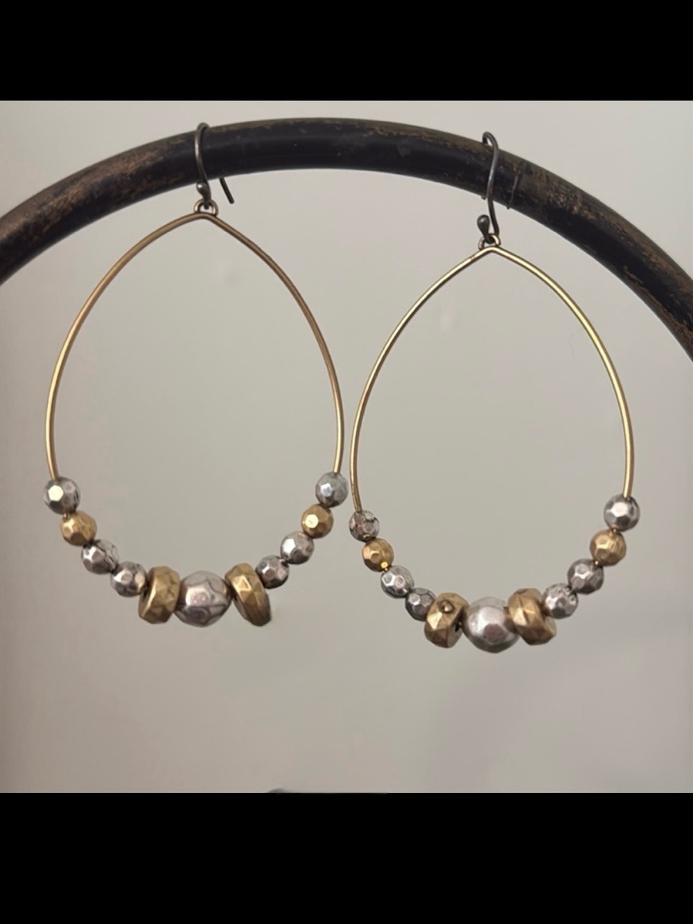 Vintage White House Black Market Gold Silver Mixed Metal Beaded Teardrop Earring